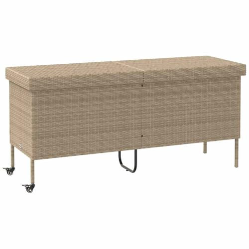 vidaXL Gartentruhe mit Rollen Beige 160x55x75 cm Poly Rattan, Garten Auflagenbox, Garten Kissenbox, Kissenbox, Auflagenbox, Outdoor Kissenbox