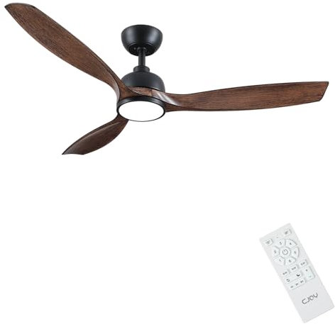 CJOY Ventilatore da Soffitto con Luce e Telecomando, 132 cm Legno Ventilatore de Soffitto 3 Pale Silenzioso, 6 Velocità, Reversibili DC, 3 CCT Dimmerabile, Timer, Funzione di Memoria, Modalità Sleep