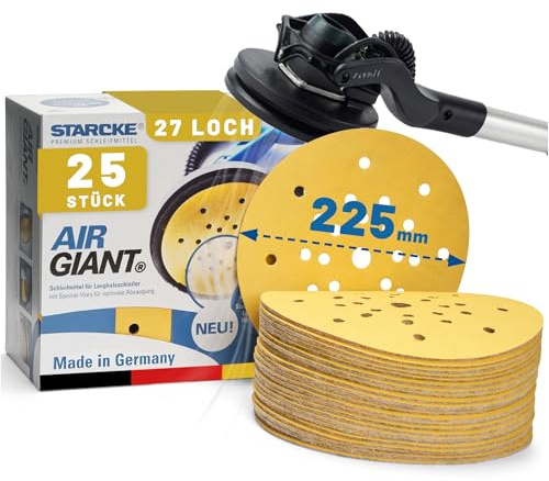 STARCKE® Schleifscheiben 225mm Klett AIR-GIANT - MADE IN GERMANY - [25x] - für 27-Loch Langhalsschleifer, Trockenbauschleifer - Trockenbau, Malerarbeiten, Farbe, Lack, Spachtel (P100, 25x)