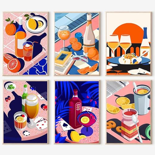 JATOK 6 Pack Paint by Numbers for Adults, Afternoon Tea, 25 x 35 cm | Multipack rolled coloured canvas kits, six individually packed, acrylic painting kit, beginner DIY craft