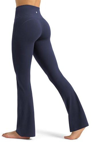 WILLIT Flared Leggings Damen Yogahose Hohe Taille Schlaghose Bootcut Sporthose Blickdicht Leggins Bootleg Arbeitshose 77cm Navy Blau S
