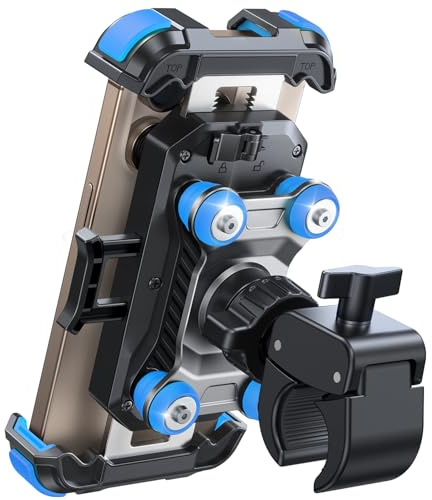 JOYROOM Motorcycle Phone Mount Holder - [Dual Vibration Dampener] 150mph Anti-Shock Phone Holder for Motorcycle [Upgrade Metal Handlebar Clamp] - Bicycle Bike Phone Holder Mount for 4.7-7 Phones,Blue