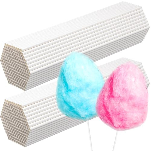 Honeydak 400 Pcs Cotton Candy Cones 13.8 Inch White Sticks for Parties