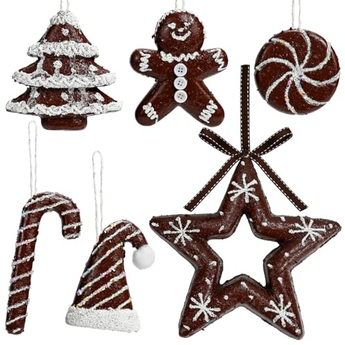 5Pcs Brown and White Candy Cane Christmas Decorations - Fake Chocolate Themed Hanging Ornaments for Xmas Tree New Year Holiday Party Home Decor
