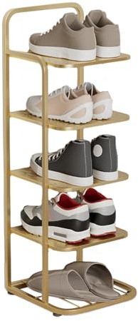 Simcat 5 Tier Steel Shoe Rack,Space Saving Shoe Storage Organizer,Easy Assembly & Strong Design Shoes Stand Shelf Organiser for Closet, Entryway,Hallway,Living Room,Bedroom Champagne Gold
