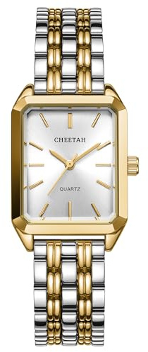 CHEETAH Uhr Damen Gold, Rechteckig Vintage Quartz Analog Armbanduhr Damen mit Edelstahlarmband Wasserdicht Kleine Armbanduhren für Mädchen