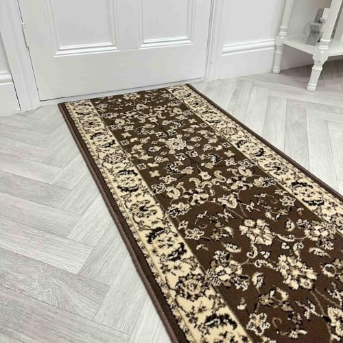 runrug Soft & Luxurious Hallway Runner Rug - Comfortable Carpet for Hall, Kitchen & Corridor - Multiple Sizes - Stain-Resistant, Dirt-Resistant - 180cm x 60cm - 9mm Thick - Traditional, Brown