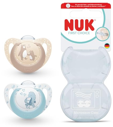 NUK First Choice Baby Schnuller | 0-6 Monate | Orthodontische Schnuller | Beruhigt 99% aller Babys** | Bär/Seepferdchen | 2 Stück