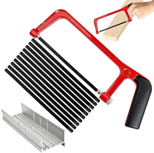VLYX Metallsågset 12 delar med Geringslåda & 10 Bi-metallblad, Justerbar Ram Handsåg för Kapning av PVC, Kakel, Reparationer & DIY - Handverktyg