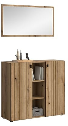 xonox.Home - 2 pièces. Ensemble de Garde-Robe Station 106 x 192 x 37 cm en chêne Evoke – Ensemble de Garde-Robe Minimaliste avec Miroir Mural et Commode à Chaussures pour Petits couloirs