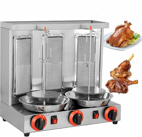 FHRKA Gril à Kebab électrique Vertical à Broche tournante avec brûleurs, réglage de la température de 50 à 350 ℃ pour Cuisine Commerciale ou Domestique (Silver L)