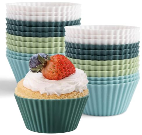 24 Stück Silikon Muffinförmchen, BPA-Freie Antihaft Backformen, Wiederverwendbare Cupcake Förmchen für Kuchen, Creme, Pudding