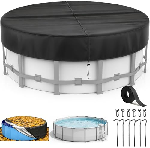 Poolabdeckung Runde Ø 488 Für Ø450-486cm Pools,Pool Abdeckplane mit Kordelzug & Erdankern,Schwimmbadabdeckplane mit UV-Schutz,Wetterfeste,Staubdicht,Staubdicht,Für Oberirdische Pools und Trampoline