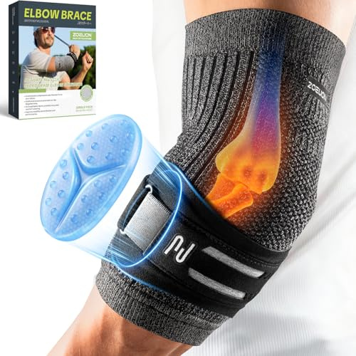 ZOELION Dual-Stütze Ellenbogenbandage mit gezieltem Silikon-Strap & Gel-Pad, Tennisarm Bandage, Ellenbogen Bandagen Herren Damen für Tennisarm, Golferarm, Sehnenentzündung, Sport (Schwarz, M)