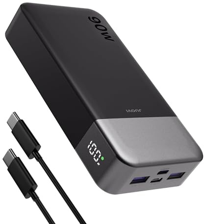 JUOVI Laptop Power Bank, 90W 20000mAh USB C Tragbarer Ladegerät Powerbank | Externe Handyakkus Schnellladefunktion 4-Ports (2C+2A), Akku Pack für Phone 17 16 15 MacBook Tablet Notebook Steam Deck
