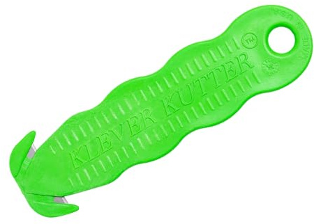 KLEVER Kutter KLEEN | Einweg-Kartonschneider | hoher Anwender-/ Warenschutz | Antimikrobieller Sicherheitscutter mit verdecktliegender Klinge | doppelte Schneideöffnung | ideal für Karton & Folie