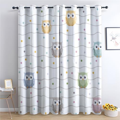 Venivici Kinder Eule Vorhänge Wohnzimmer Schlafzimmer - Süße Vögel Vorhang mit ösen, Gardinen Blickdicht, Verdunklungsvorhänge Kinderzimmer, Thermovorhang 2er Set, H 166 x B 75 cm