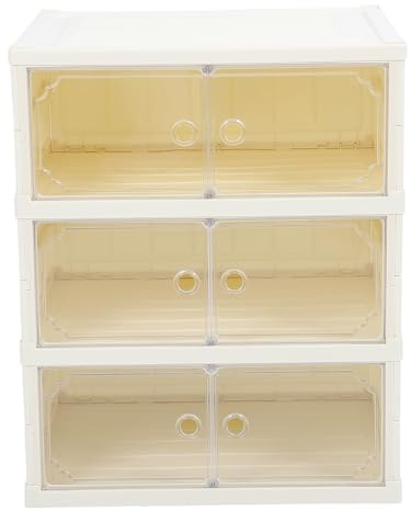 MEEVINWH Foldable Shoe Box Double Row Thickened Stackable Shoe Container with Transparent Magnetic Lid for Clothes Toys (3 Tier)