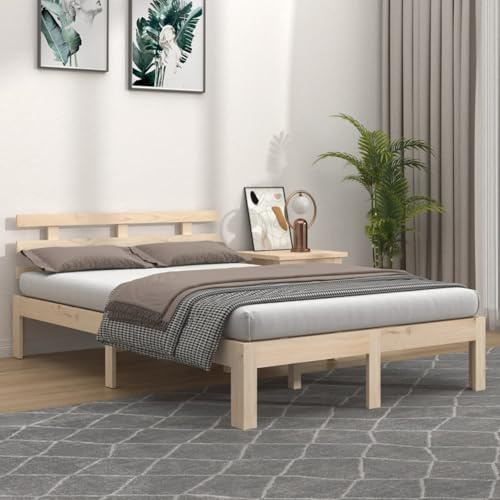 Fecpoo WGYHOME Massivholzbett 120x190 cm – rustikales Holzbett mit stabilem Rahmen und Sperrholzlatten – massives Kiefernholz, Wohnzimmer/Schlafzimmer