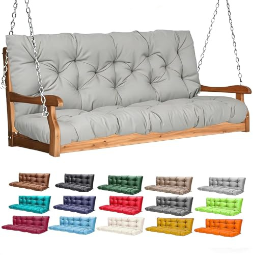 Porch Swing Cushions,2-3 Seater Outdoor Swing Cushions Replacement with Backrest and Ties,Waterproof and Fade Resistant for Patio Furniture Garden (Light Gray, 150×100cm)