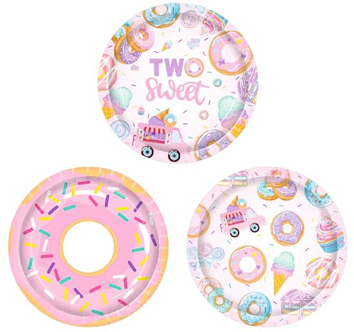 Pink Donut Party Plates Two Sweet Birthday Party Supplies for Baby Shower Girls Birthday Donut Themed Party Supplies