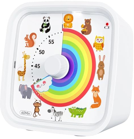 ZBIianxer Temporizador visual silencioso con dibujos animados de animales para adultos y niños con 3 modos de alarma y luz nocturna para aprender, juego de cocina, temporizador de aprendizaje de
