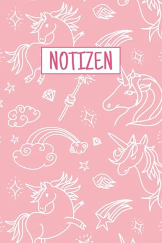 Notizen: Liniertes Notizbuch für alle Notizen, Termine, Skizzen, Zeichnungen oder Tagebuch; breites Linienraster; Motiv: Einhorn Einhörner Muster Lustig