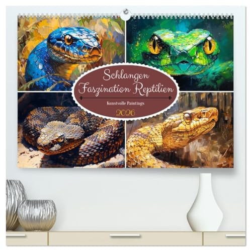 Schlangen. Faszination Reptilien. Kunstvolle Paintings (hochwertiger Premium Wandkalender 2026 DIN A2 quer), Kunstdruck in Hochglanz: Die mystische ... Schlangen im Ölgemälde-Stil (CALVENDO Tiere)