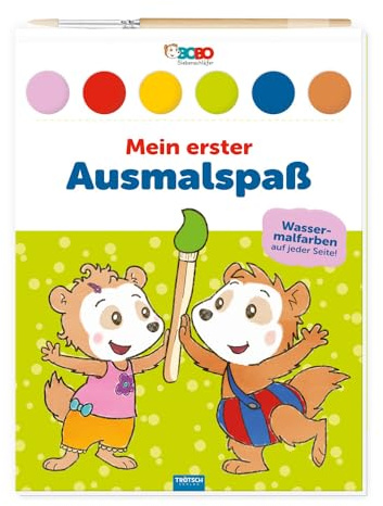 TRÖTSCH – BOBO Siebenschläfer Ausmalblock mit Wasserfarben: Malblock für Kinder ab 3, 4, 5, 6, 7 Jahren | inklusive Farbpalette & Pinsel | perfekt ... zum Abreißen mit Pinsel
