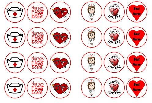 Best Nurse Collection 24 x Cupcake / Cake Toppers Choice of Wafer Paper or Icing (1.5 Uncut Premium Wafer Paper Toppers x 24)