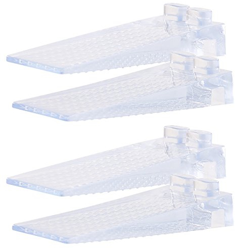 AGT Türstopper in Keilform: 4er-Set transparente Kunststoff-Türkeile, 8,7cm, stapelbar (Anti-Rutsch-Türkeile, mit Anti-Rutsch-Schicht, Kindersicherung)