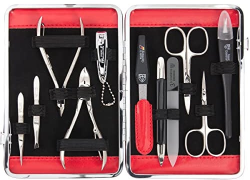 DREI SCHWERTER Germany Maniküreset ´Fano` Nagelset mit Nagelschere, Hautschere, Nagelzange und vielem mehr - 11-teilig im stabilen Rahmenetui - rot