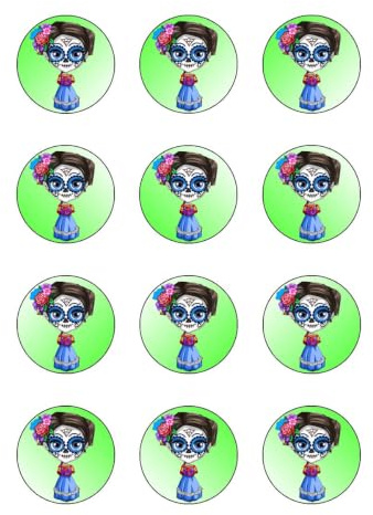 Muffinaufleger Cupcakes Muffins Halloween Zuckerpapier Dia de los Muertos (Tag der Toten) HW28