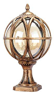 Außen Retro Kugel Sockelleuchte Bronze Gartenleuchte Wasserdichte IP54 E27 Zaunleuchte Terrasseleuchte Im Freien Innenhöfe Balkon Landhaus Landschaft Wegeleuchte (17.5 * 11.5 * 32 cm)