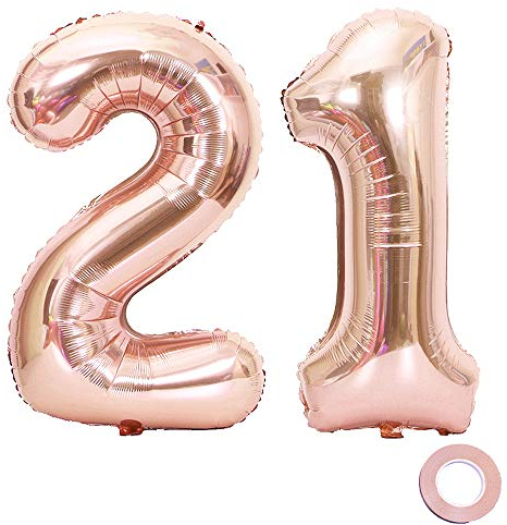 Juland Luftballons 21. Geburtstag XXL Riesen Folienballon Zahl 21 12 Rose Gold Nummer Ballons Große Folienmylar-Ballons 40-Zoll-Riesen-Jumbo-Zahl-Ballons zum 21. Geburtstag Partydekorationen