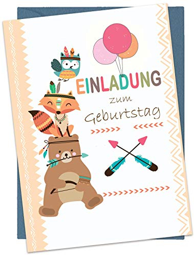 The Lazy Panda Card Company Set: 20 Einladungskarten Kindergeburtstag: Tiere Geburtstagseinladungen Einladungen Geburtstag Kinder Mädchen (20 Karten mit 20 passenden Umschlägen Briefumschlägen)