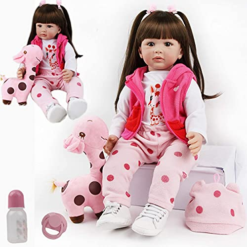 ZIYIUI Bambole Reborn Femmine 24 Pollici 60 cm Realistica Bambole Reborn in Silicone Morbido Capelli Lunghi bambolotti Che sembrano Veri Neonata Bambino Reborn Toddler