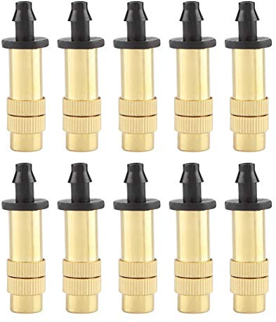 10 Stück Bewässerungs-Sprinkler, verstellbar, Spritzdüse aus Kupfer, Bewässerung von Tropfen, Bewässerungssystem für Bewässerungssender, auf 1/4 Zoll Stangen, Mini-Sprinkler für Tropfbewässerung
