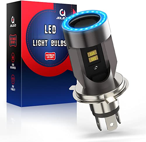 AOLEAD H4 LED per Moto con Occhi Angelo, 6400LM Lampada DC 12V, 1 Confezione