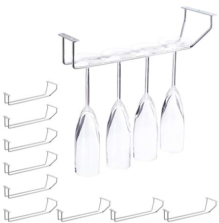 Relaxdays 4 x Weinglashalter für 4 Gläser, Edelstahl-Optik, Stielglashalter Bar, Küche, Gläserschiene hängend 33,5cm, silber