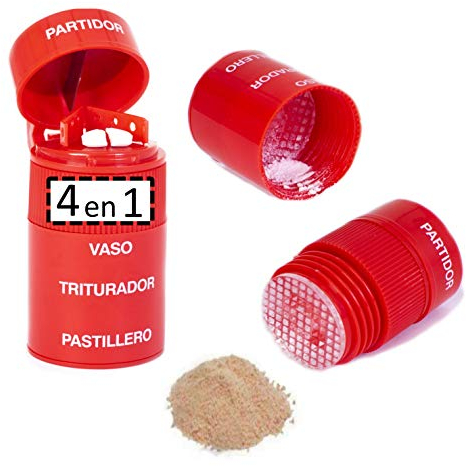 Annote Pill Crusher - Tägliche Pillenschachtel Manuelle Mühle - Pillenschneider und Pillenbrecher - Vollständigste Brecherpillenschachtel - Tablet Divider - Rot