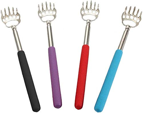 Gratte-dos Acier Inoxydable, elloLife 4 pièce Gratte de Haute Qualité avec Grip en Caoutchouc Doux, Tige Extensible, Gratte-dos Métallique et Télescopiques pour Soulager la Tête et le Dos