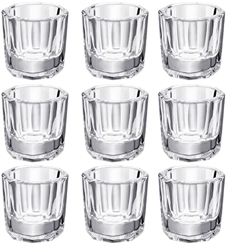 Hioph 10pcs Dappen Dish for Acrylic Nails, Acrylic Powder Holder, Acrylic Glass Jar Dampen Dish Liquid Cup for Nail Art Manicure Care Tools