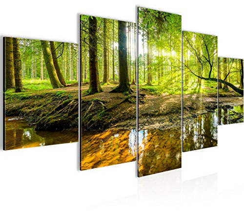 Runa Art Bild Schlafzimmer Wohnzimmer Wald Landschaft 5 Teilig Natur Grün Wandbilder auf Vlies Leinwand 611753a