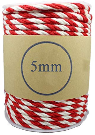ZHWNGXOlian Corda per Arazzi Intrecciata in Puro Cotone 5mm Fatta A Mano Corda per Decorazione Fai da Te Lunghezza 41m (Rosso Bianco)