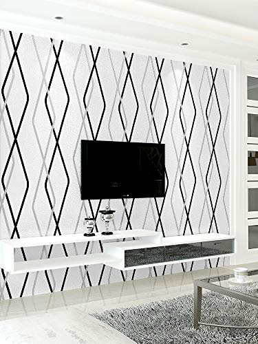 Prior.choice Rouleau de papier peint non tissé texturé à motif losange brillant de 9,5 x 0,53 m, 3 couleurs, pour chambre à coucher, salon, 5 x 80 cm (l x L) = 5,035 ㎡ (blanc crème)