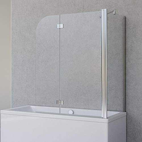 Schulte pare-baignoire 112 x 142 cm et paroi latérale 75 cm, aspect chromé, 2 volets, rabattable pivotant, verre de sécurité transparent, joint d'étanchéité