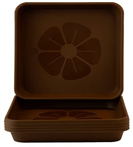 Home Garden Ornaments Plato Maceta Cuadrado 29x29cm Marrón Oscuro Juego de 5 – Duradero Platos Macetas Plastico - Platos para Macetas para Exteriores e Interiores (29x29cm, Marrón Oscuro)