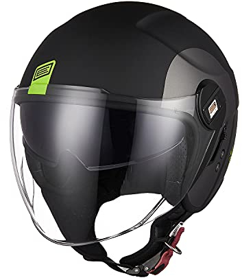 ORIGINE Motorradhelm Jethelm Roller Helm Scooter Helm Chopper Helm Moped Mofa Helm mit Doppelvisier ECE Zertifizierung (Track Fluo Yellow Black,M)