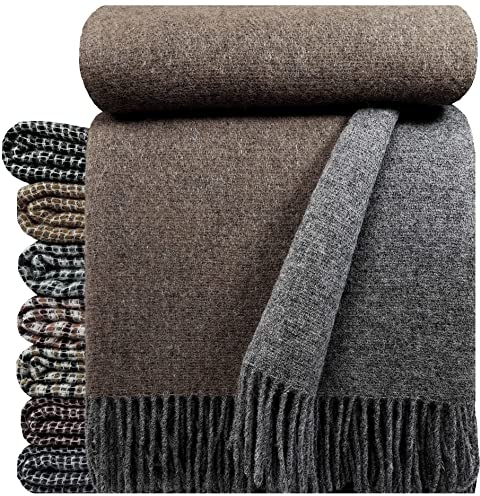 STTS International Wolldecke 100% Schurwolle Wohndecke in versch. Farben 140 x 200 cm Tagesdecke Schurwolldecke Woll-Plaid Tirol (Grau-Braun (Double face), 140 x 200 cm)